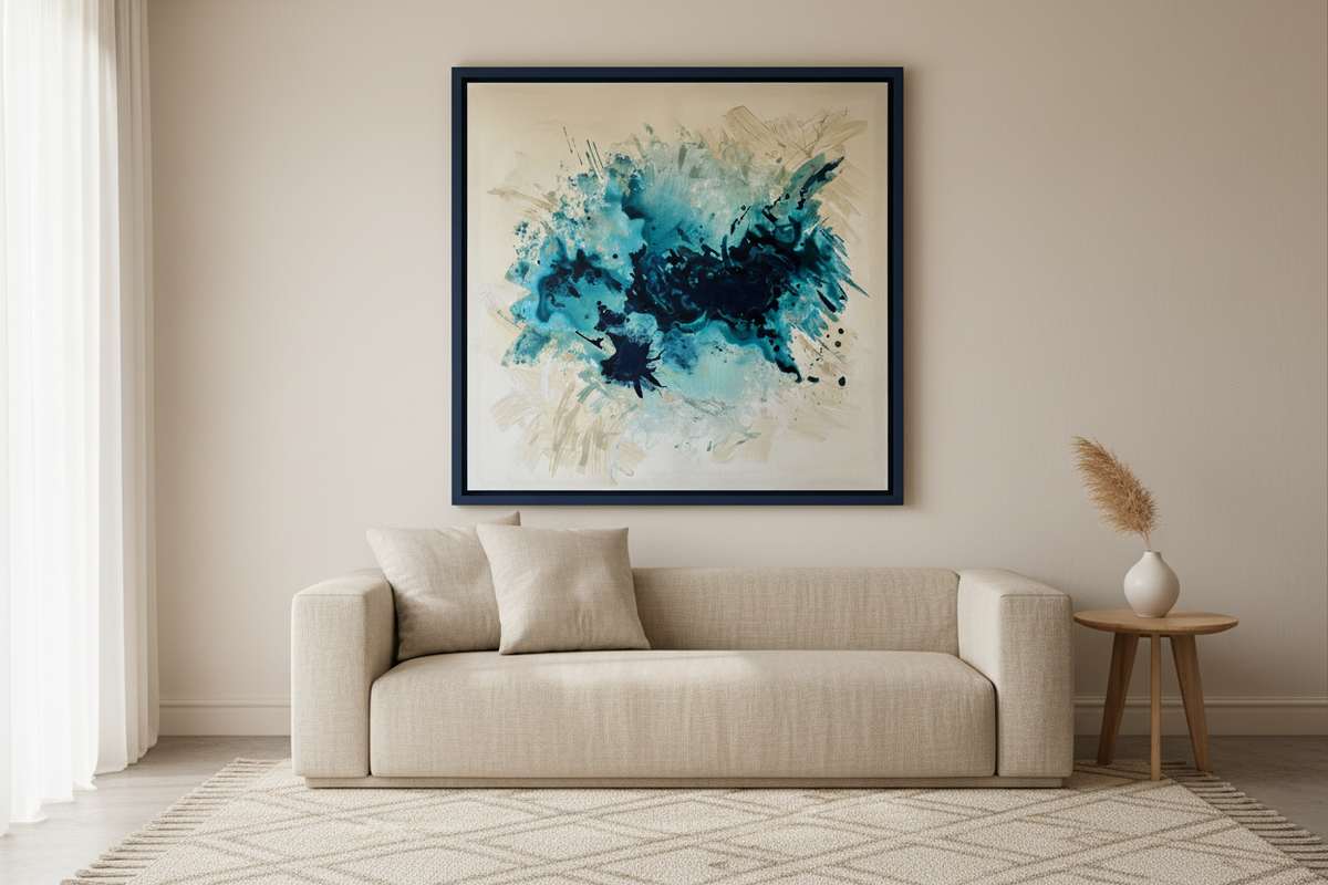 Ocean Cosmos – dark navy frame living room